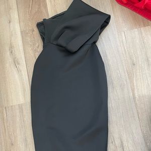 Black midi dress perfect for guest of wedding